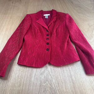Jackie Jon NY Red Pleated Blazer Women’s 8 Structured Shoulder Pads Holiday Chic